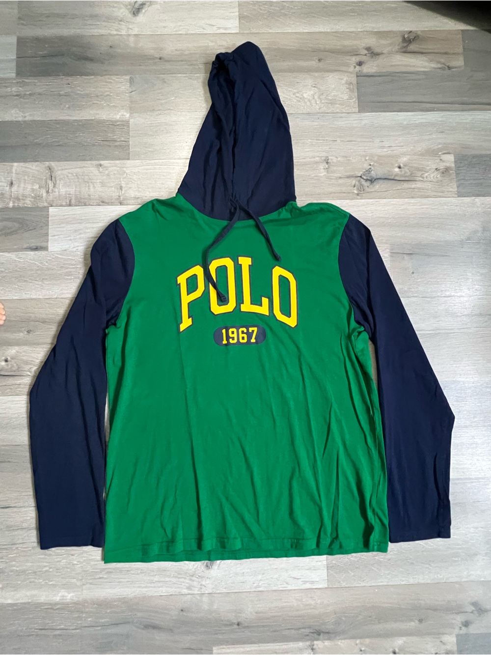Polo Ralph Lauren 1967 Hooded T-Shirt Green Navy Colorblock Men's Size L